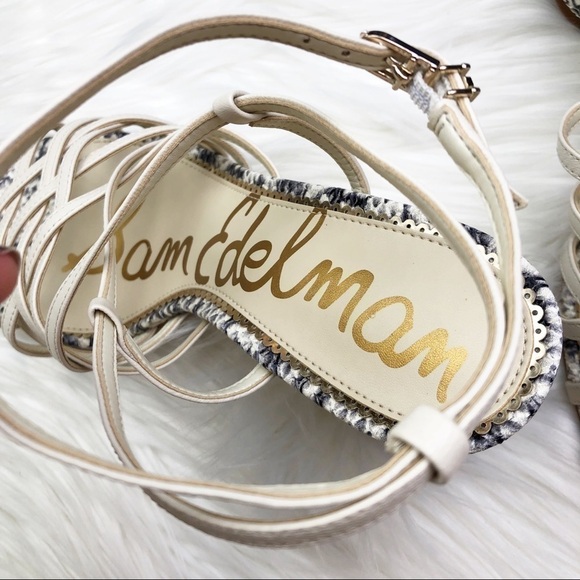 New Sam Edelman Daffodil Heeled Sandals in Reptile Embossed Modern Ivory - Picture 7 of 15